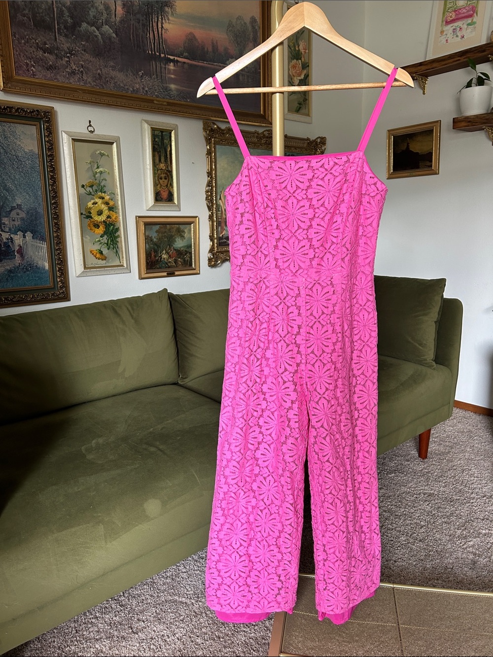 Trina Turk Hot Pink Lace Sleeveless Jumpsuit